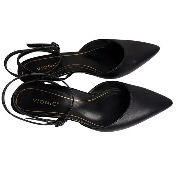 Vionic Womens Jacynda Black Kitten Heels Shoes Sz 8 Ankle Strap Pointed Toe EUC - Picture 15 of 16